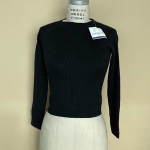 Guess Sexy Cropped Ribbed Knit Sweater Top Black
